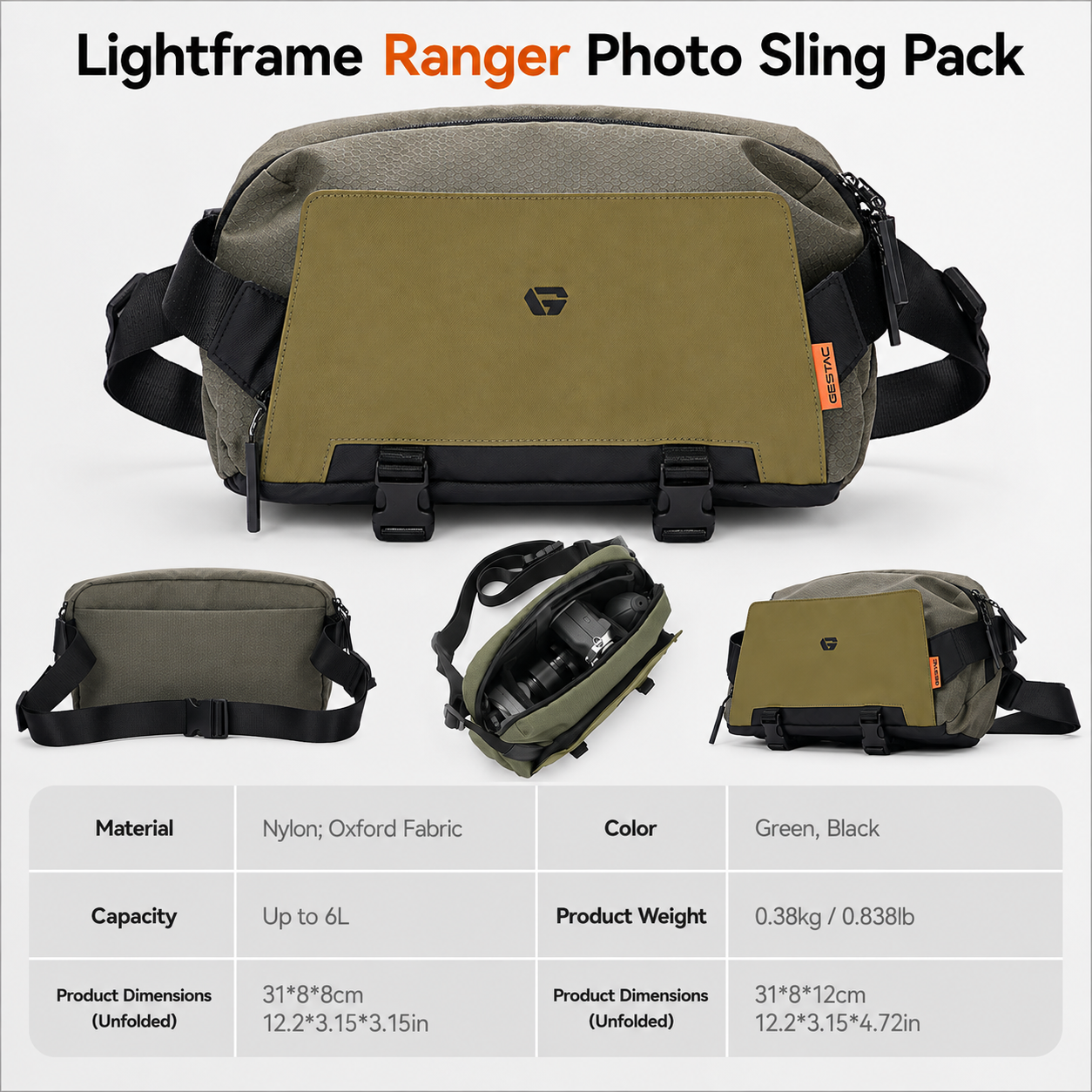G.S.TAC Lightframe Ranger 6L Camera Sling Bag