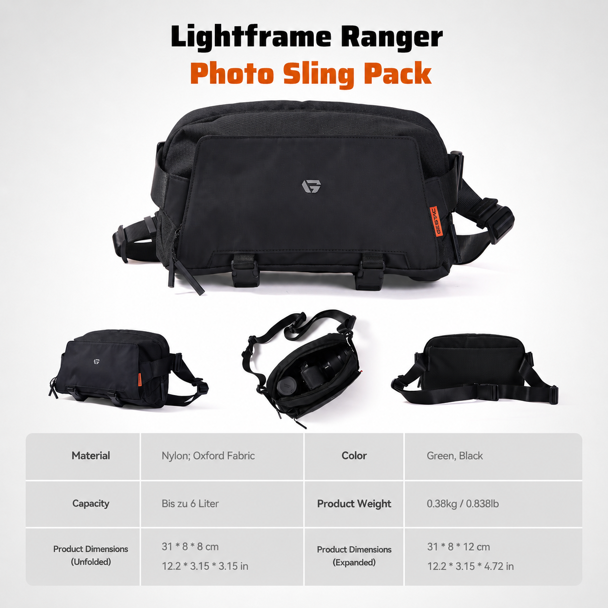 G.S.TAC Lightframe Ranger 6L Camera Sling Bag